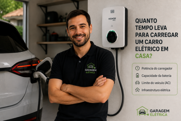 Carro elétrico carregando em casa conectado a um Wallbox