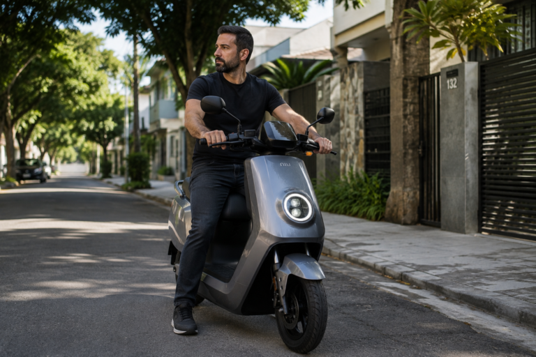 Moto elétrica circulando em via urbana no Brasil