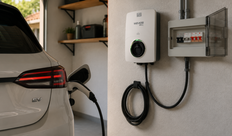 Wallbox instalado em residência para carregamento de carro elétrico