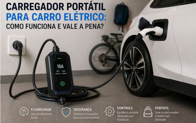 Carregador portátil Type 2 conectado a carro elétrico